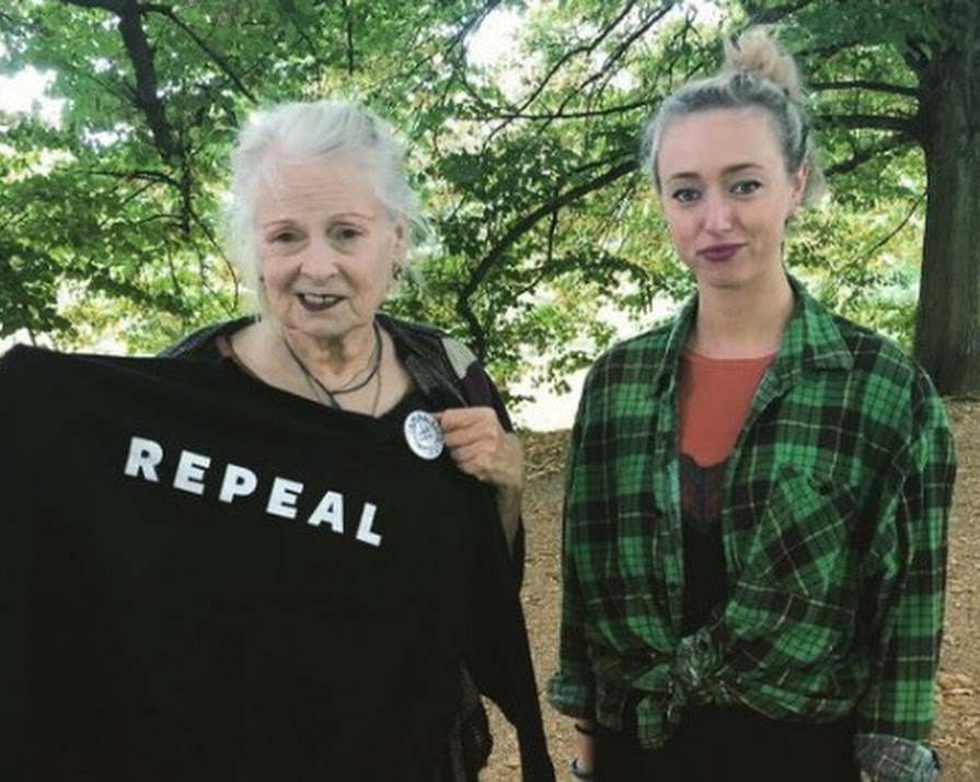 Fashion Designer Vivienne Westwood Seen With Repeal The 8th Sweatshirt