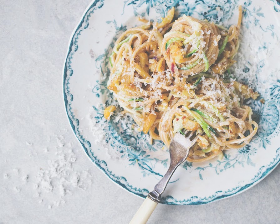 Family-friendly courgette carbonara with ‘parsnip pancetta’