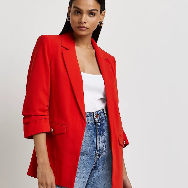 Red Ruched Sleeve Blazer, €80, River Island