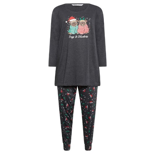 Charcoal Grey ‘Pugs In Blankets’ Christmas Pyjama Set, €32