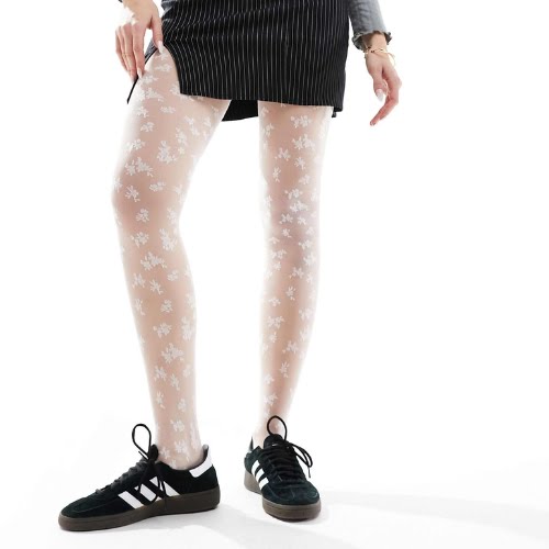 30 Denier Floral Tights in White, €9.99