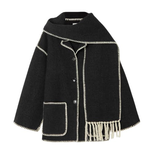 Net Sustain Draped Fringed Wool-Blend Jacket, €880