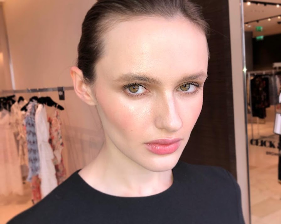 The beauty look to try next season? Suede skin and a glossy lip