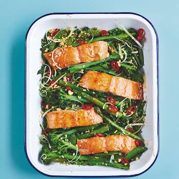 Supper Club: One-tray sticky soy roasted salmon and veg