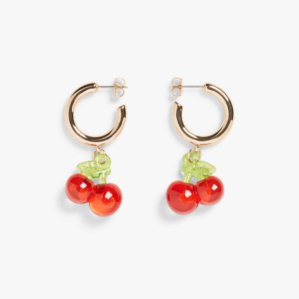 Cherry hoop earrings, €8, Monki