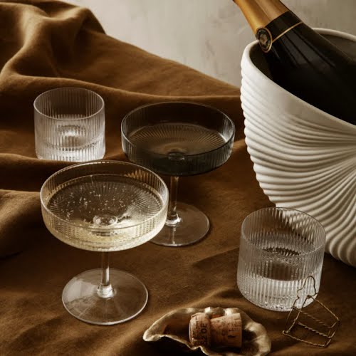 Ripple clear champagne saucers, €39, April and the Bear