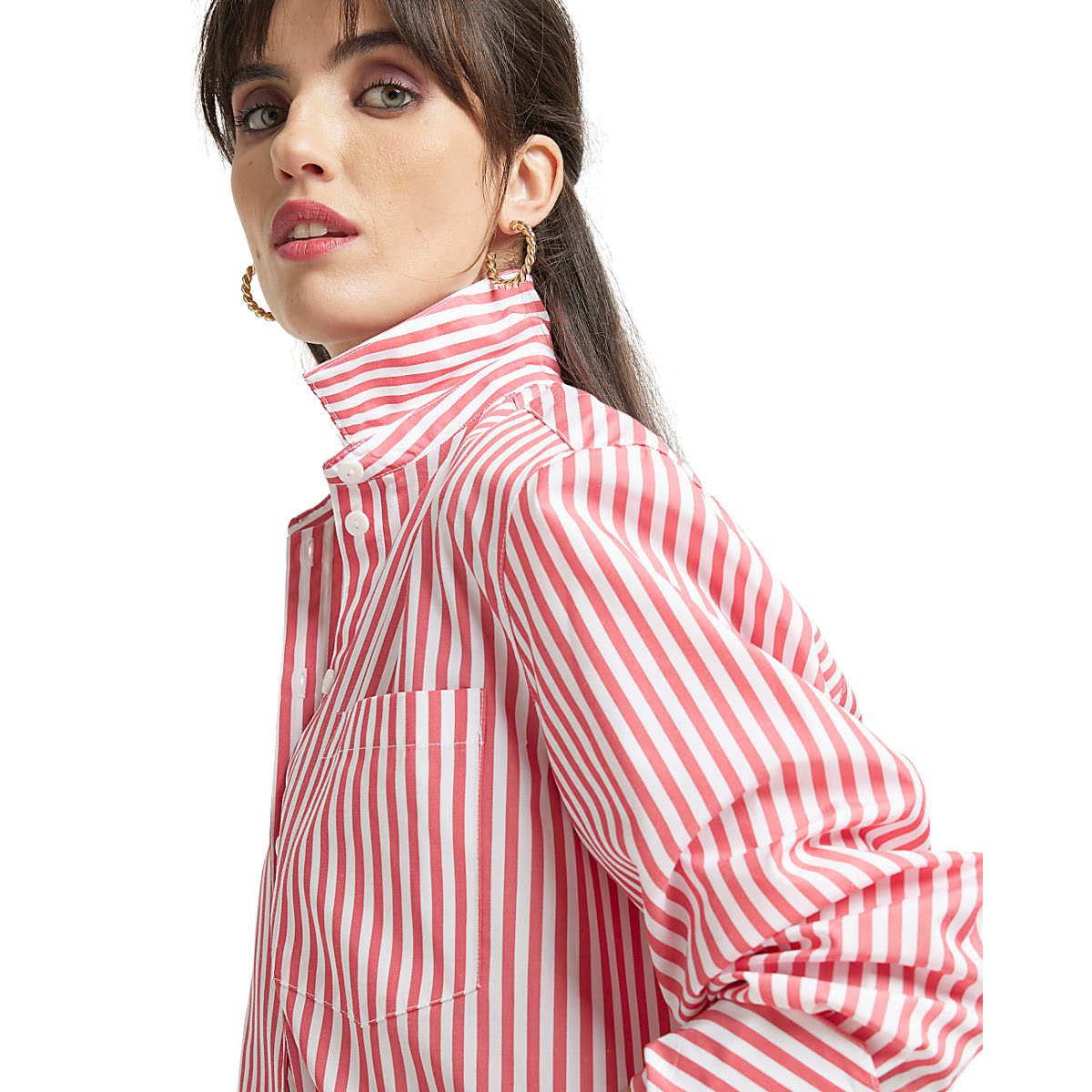 River Island Red Poplin Stripe Oversized Shirt, €48