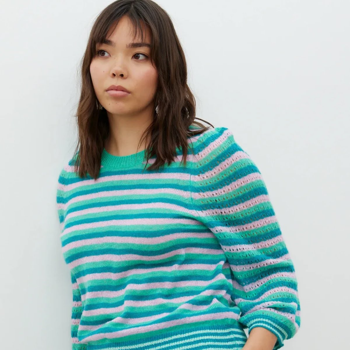 Green & Pink Striped Knitted Top, €66, Oliver Bonas