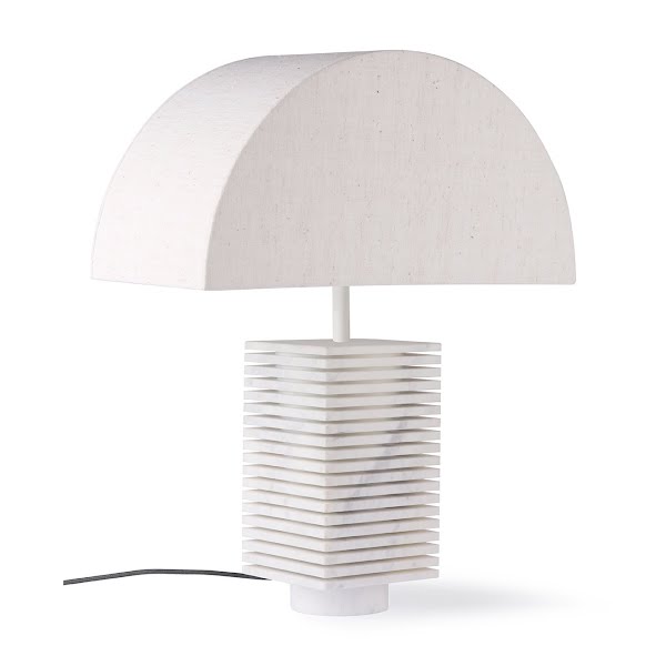 Ribbed white marble table lamp base, €195, Industry & Co