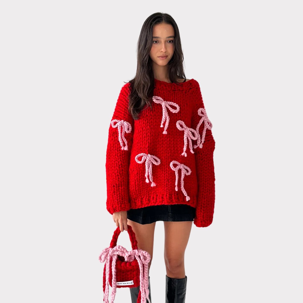 Red Chunky Bow Knit Sweater, €417.95