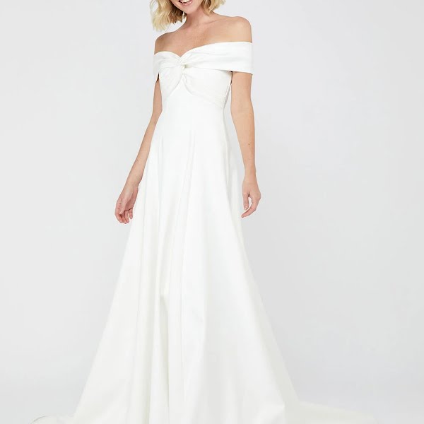 Hannah bardot satin bridal dress, €463, Monsoon