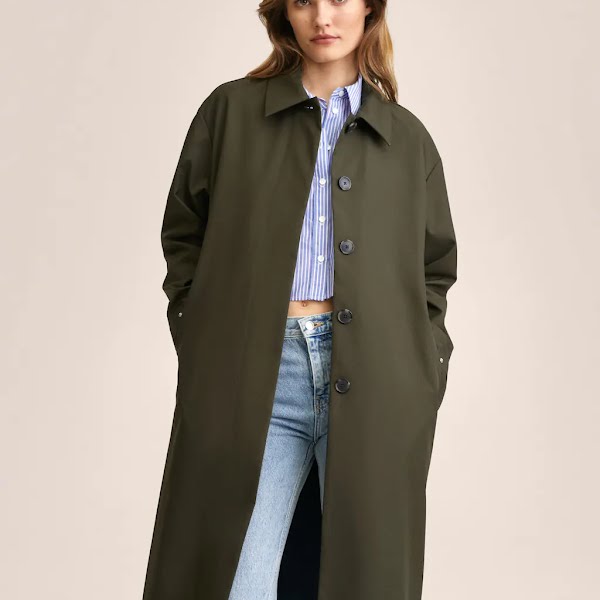 Trench Coat with Heat-sealed Buuttons, €79.99, Mango
