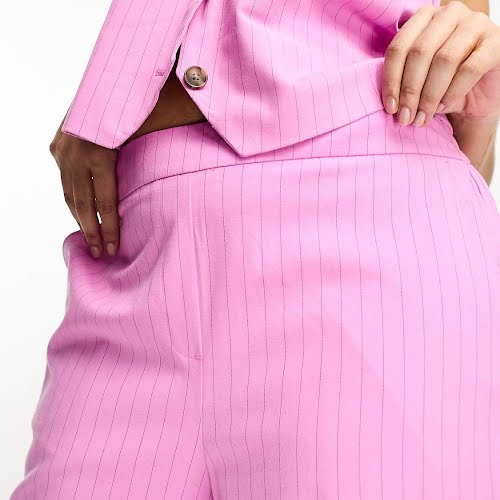 Vero Moda Curve Tailored Pinstripe Wide Leg Trouser Co-Ord in Pink, €55.99