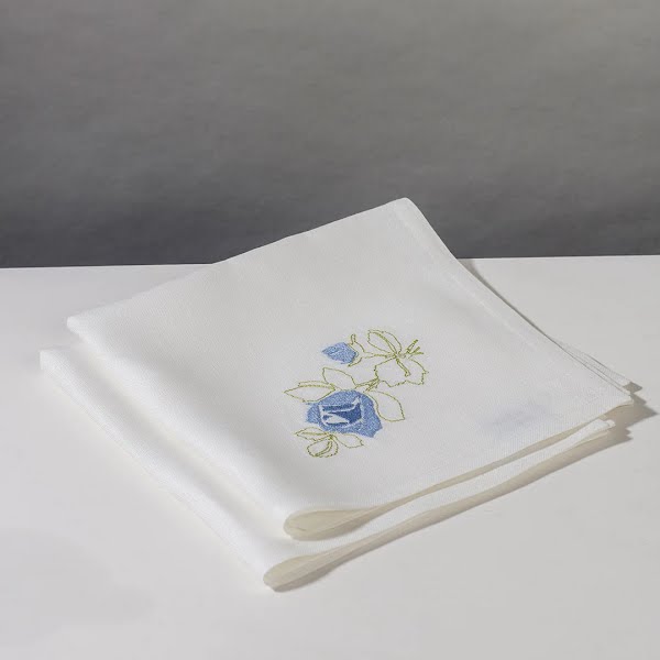 'Roses' Embroidered Irish Linen Napkins, €95, Jennifer Slattery