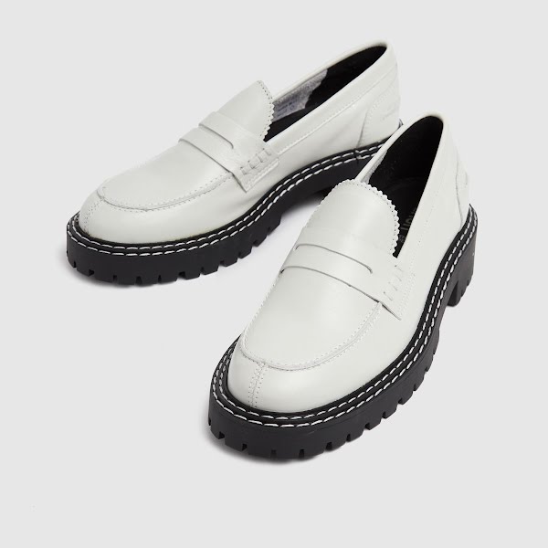 White London Chunky Leather Loafer Flat Shoes, Schuh