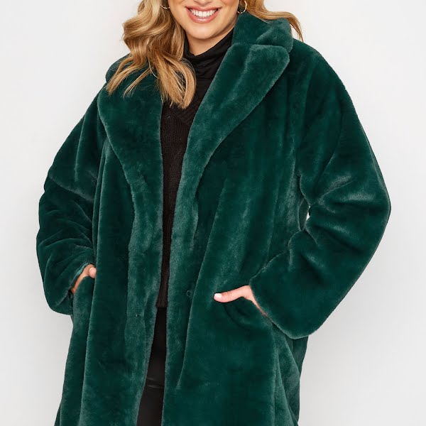 Green Luxe Faux Fur Coat, €108, Yours Clothing