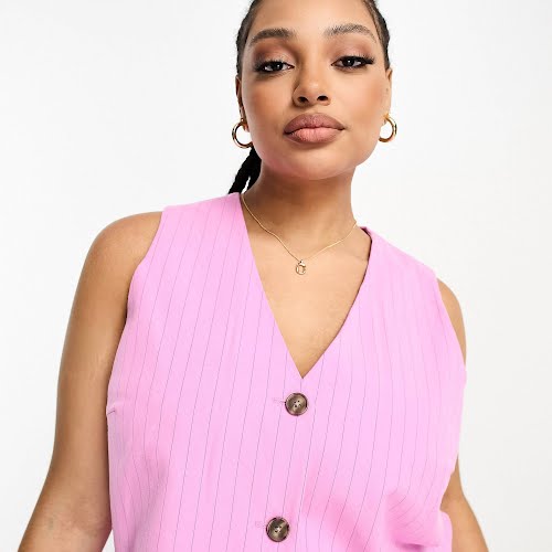 Vero Moda Curve Tailored Pinstripe Cropped Waistcoat co-ord in Pink, €46.99
