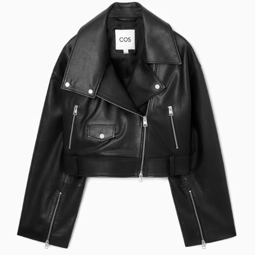 Oversized Cropped Leather Biker Jacket, €450