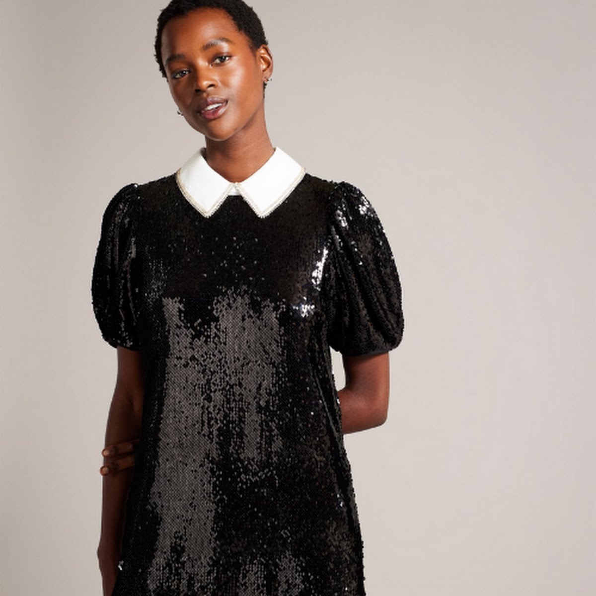 Sequin Shift Dress With Puff Sleeves, €241