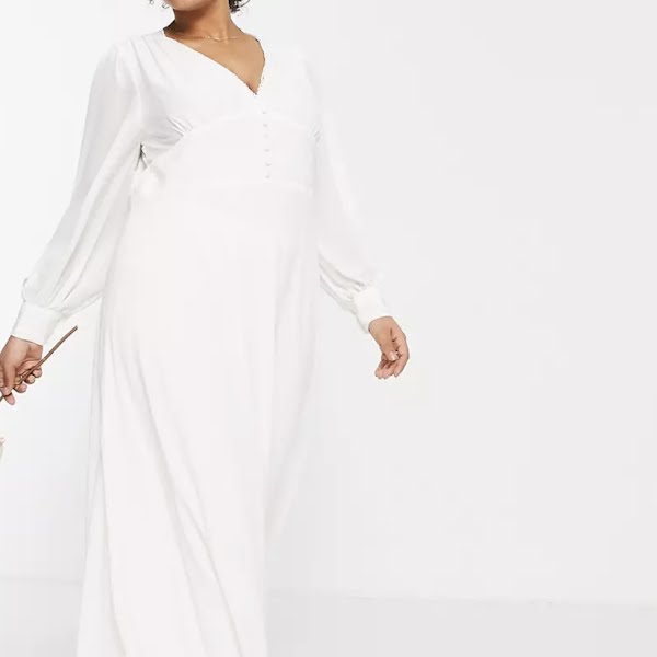 Vila Curve Bridal Maxi Dress With Covered Buttons In White, €89.99, ASOS
