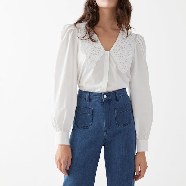 Embroidered collar puff sleeve cotton blouse, & Other Stories (€69)