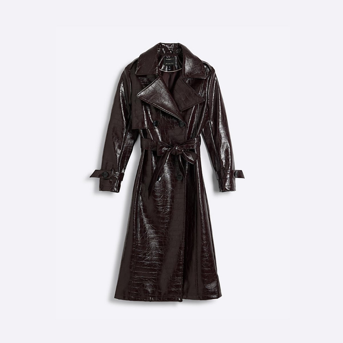 River Island Faux Leather Croc Embossed Trench Coat, €132