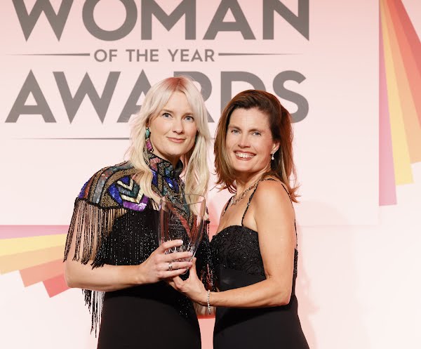 Zara Flynn, Md at Accenture Song, and winner of the Digital and Technology category of the IMAGE PwC Businesswoman of the Year awards with sponsor Edel O'Leary, MBA Programme Director, Michael Smurfit Business School at the awards in April 2023.
