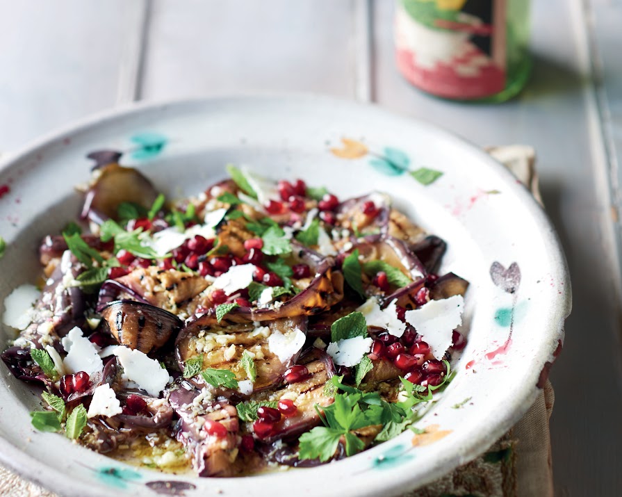 Your healthy start to the week: aubergine & pomegranate salad