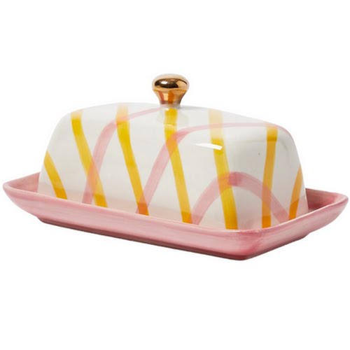 Mae Check Pink & Yellow Ceramic Butter Dish, €29.50