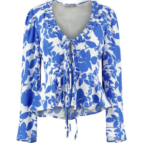The Fia Tie Front Top In Blue Floral, €255, Wolf & Badger