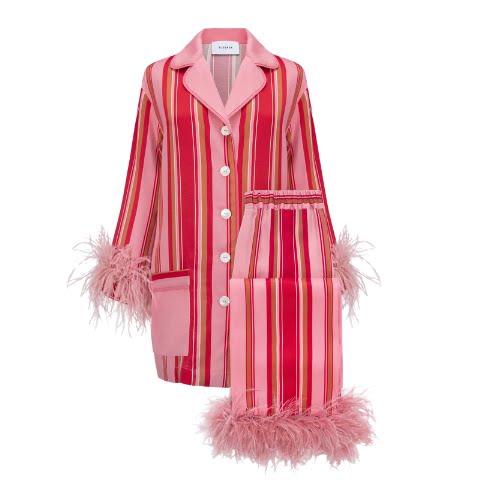 The Sleeper Party Pajama with Detachable Feathers in Pink Stripes, €315
