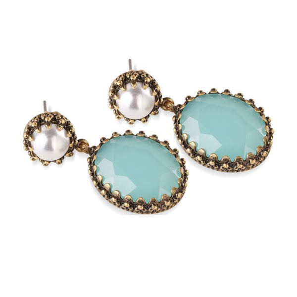 Earrings With Aqua And Pearl Stone Settings, €40, Arnotts