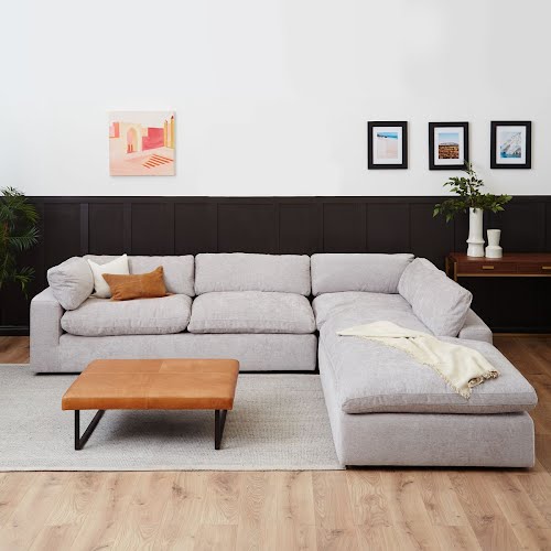 Cloud grey feather corner sofa, €2,998, Meadows & Byrne