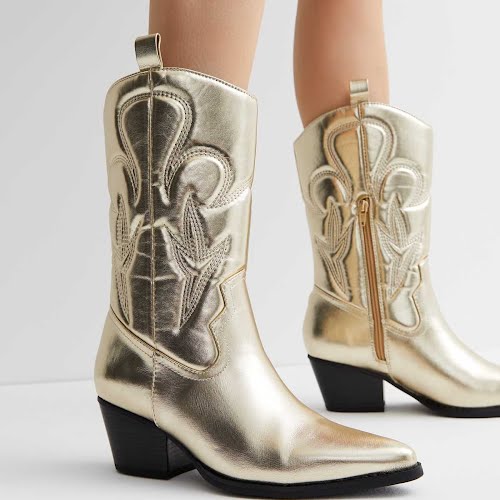 Public Desire Gold Cowboy Boots, €59.99, New Look