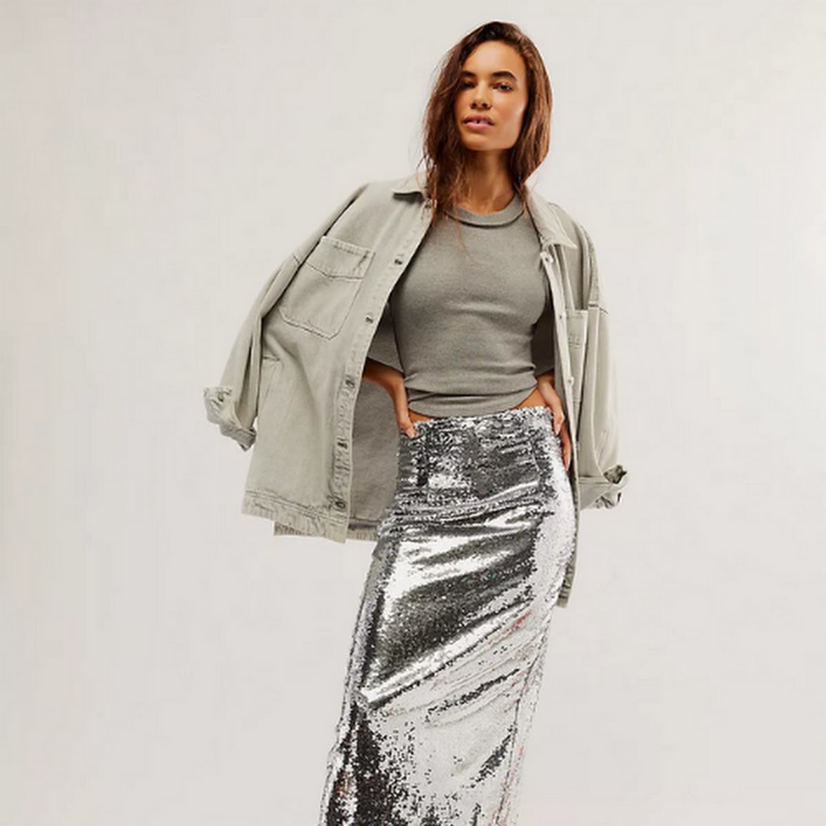 Kim Shui Silver Pailette Maxi Skirt, €264.96