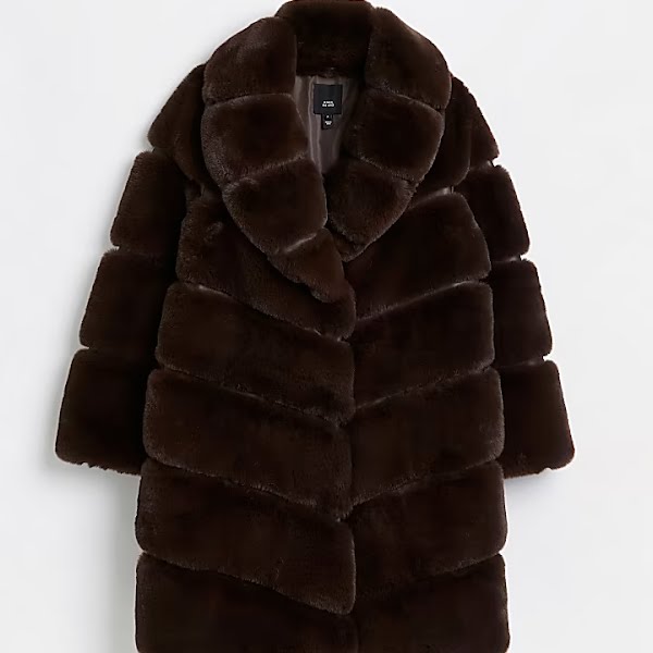 Brown Faux Fur Paneled Coat, €135, River Island