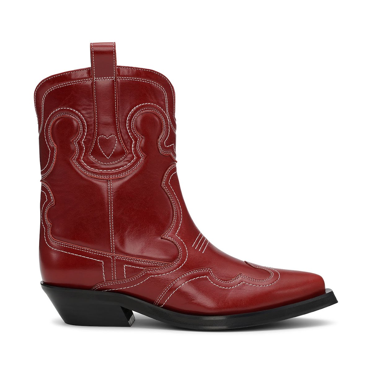 Red Low Shaft Embroidered Western Boots, €475, Ganni