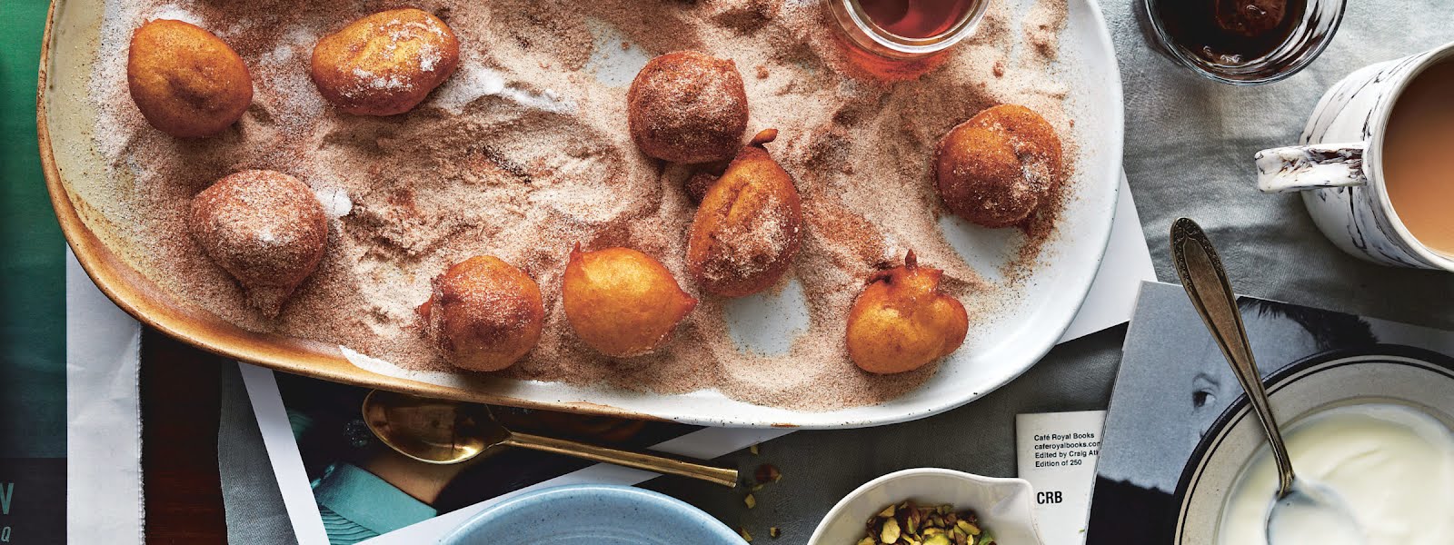 What to bake this weekend: Mini ricotta doughnuts with pistachio and honey topping