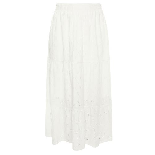 White Broderie Anglaise Tiered Maxi Skirt, €40, Yours Clothing