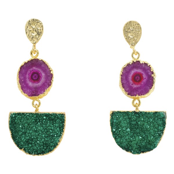 Purple GreenGemstone Gold Statement Earrings, €92, Wolf & Badger