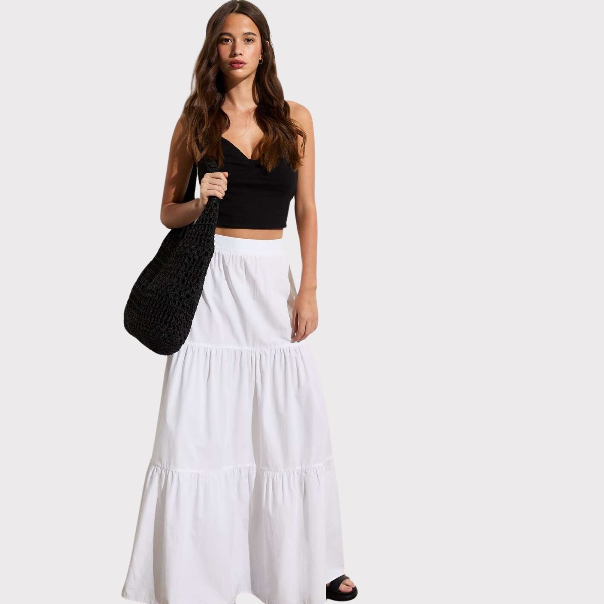 White Poplin Tiered Maxi Skirt, €28.19, New Look