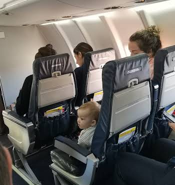 Air travel with baby: Rosemary MacCabe and her baby on a flight