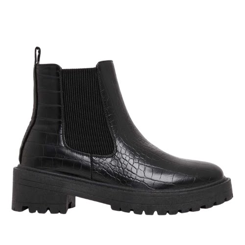 Black Faux Croc Chunky Cleated Chelsea Boots, €44.99
