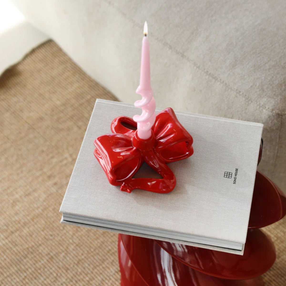 April and the Bear Ribbon Red Candle Holder, €34