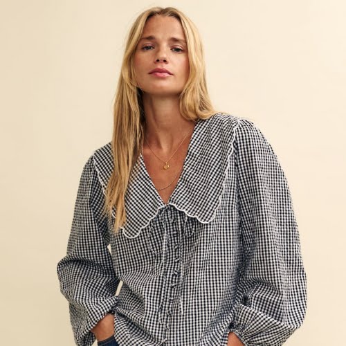 Black Gingham Peter Pan Collar Long Sleeve Blouse From, €78, Nobody's Child