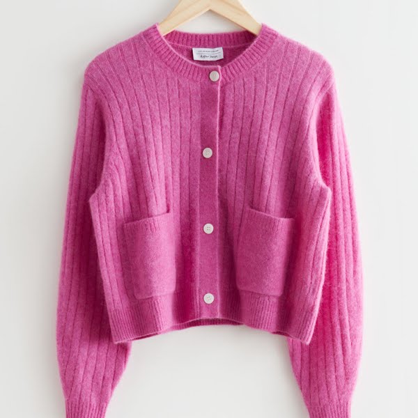 Patch Pocket Rib Knit Cardigan Pink, €79, &Other Stories