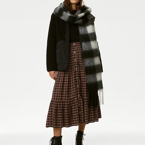 M&S Modal Rich Checked Tiered Midi Skirt, €47.50