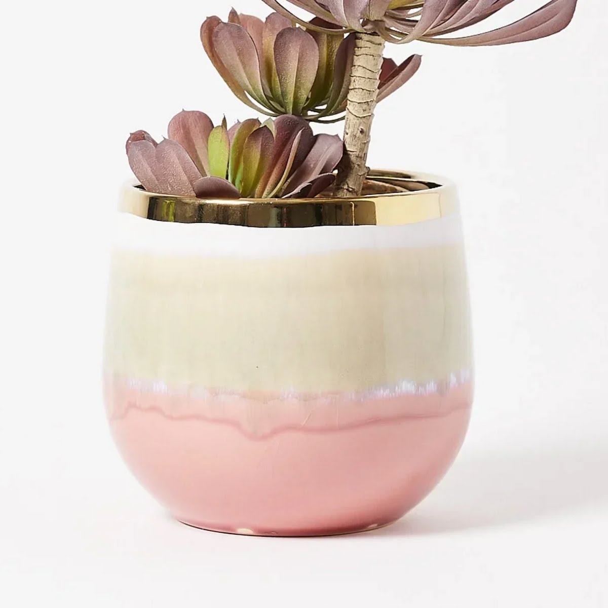 Oliver Bonas, Laine Pink Ceramic & Gold Foil Plant Pot Large, €23.50