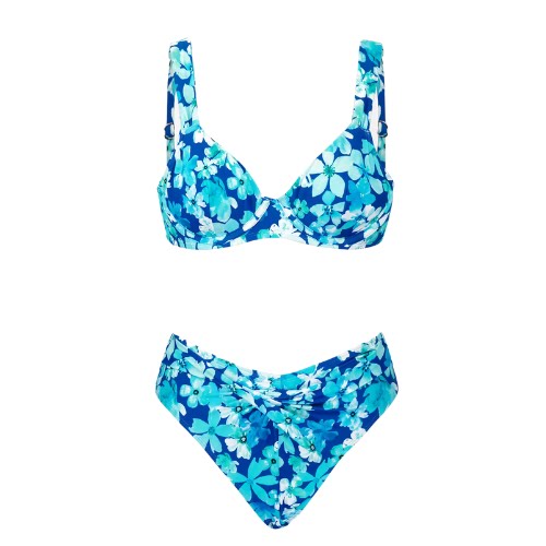 Graphic Cherry Blossoms Underwire Top & Twist Front Bikini Set, £34