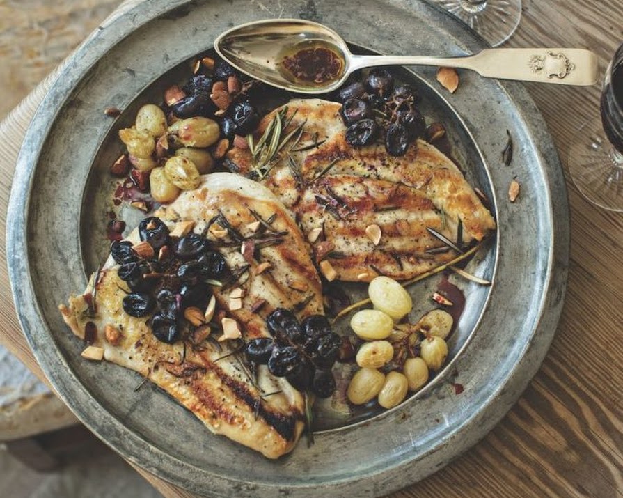 Chicken Paillard with Roasted Grapes & Almonds